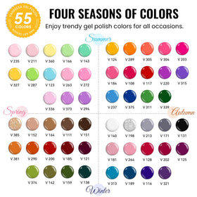 VANREESA wide color array flat lay, showcasing 55 diverse seasonal shades