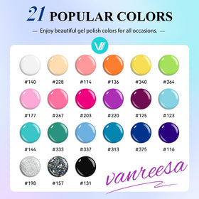 VANREESA row of 21 color bottles displaying vibrant shades benefit: easy color selection