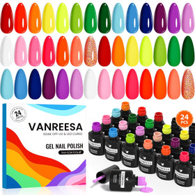 VANREESA front packaging showing full 24-piece neon gel kit and organized layout