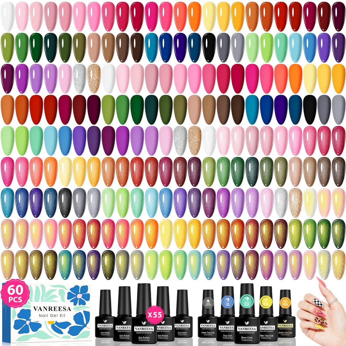 VANREESA front packaging showing full 60-piece kit and colorful bottles for easy gifting