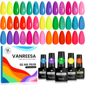 VANREESA front packaging showing the 24-piece neon gel set and vibrant colors for easy selection