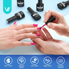 VANREESA glossy top coat cured on nail showing high shine benefit: salon finish