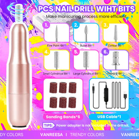 VANREESA electric nail drill with bits showcasing precise shaping advantage
