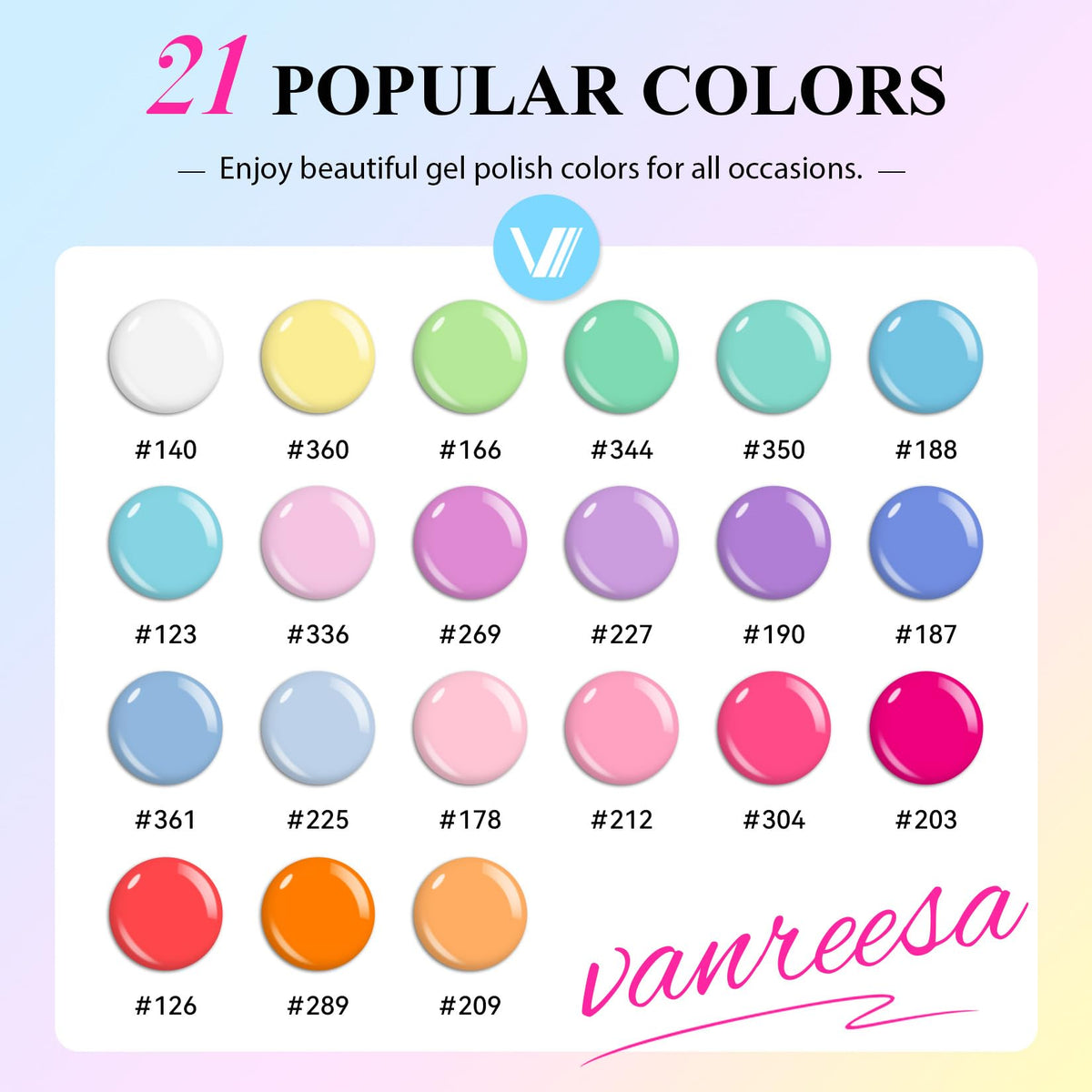 VANREESA open kit with 21 color bottles displayed for easy shade selection