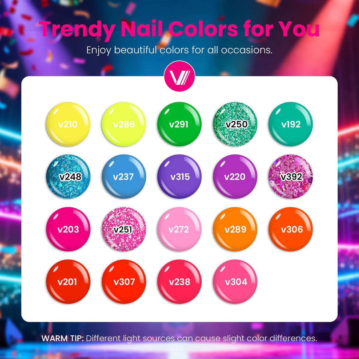 VANREESA kit open layout with 19 color bottles and four top coats for instant manicure variety