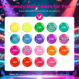 VANREESA kit open layout with 19 color bottles and four top coats for instant manicure variety