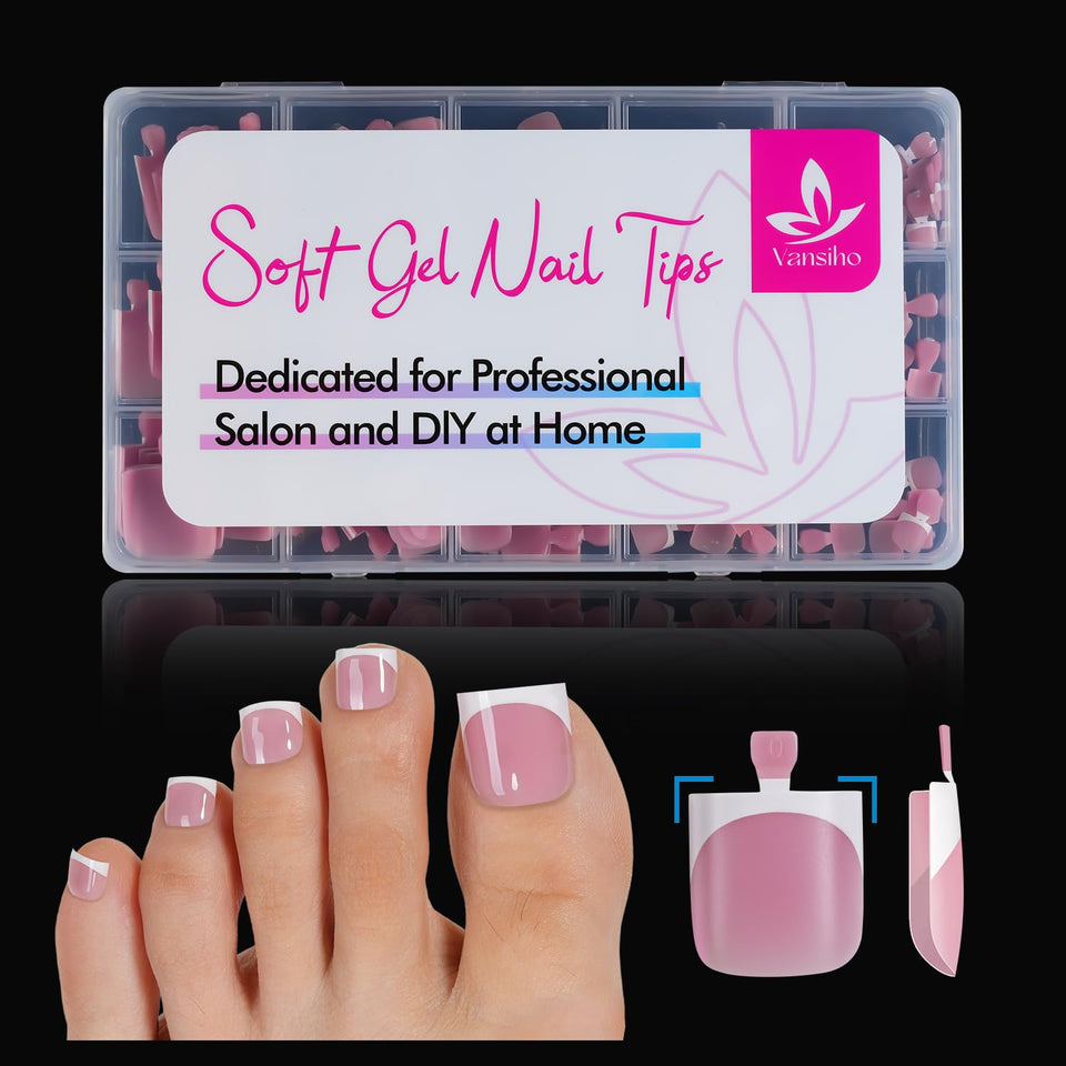 Vansiho front packaging showing 150-piece set and pink white French tips for convenience