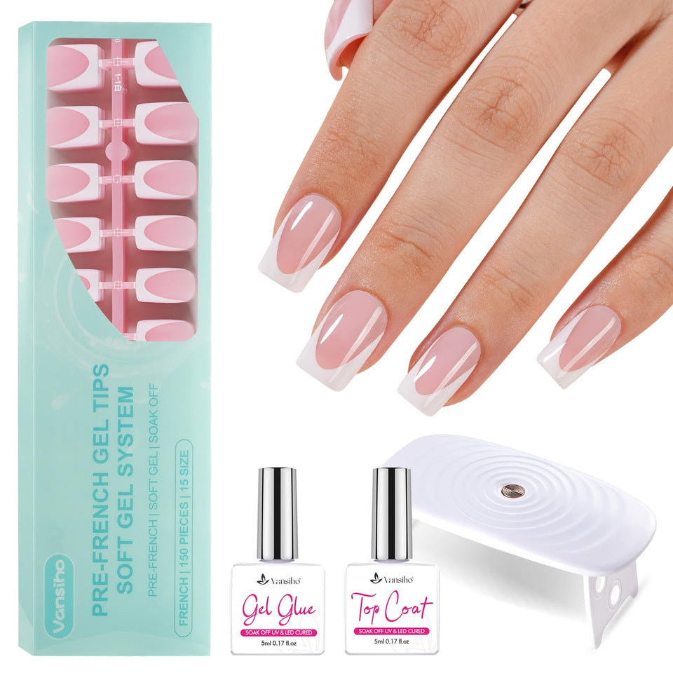 Vansiho front packaging showing the pink deep French tip kit and contents for gifting