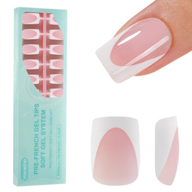 Vansiho front packaging showing 150 pink square press-on nail set for easy at-home use