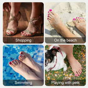 Vansiho on feet with sandals showing polished summer-ready toes