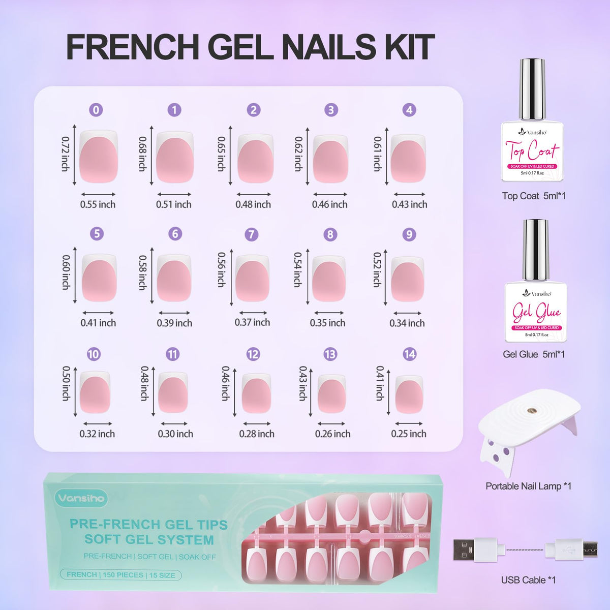 Vansiho topcoat and gel bottles included for durable shine