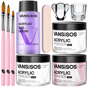 VANSISOS kit front packaging showing complete acrylic set and tools for easy starts