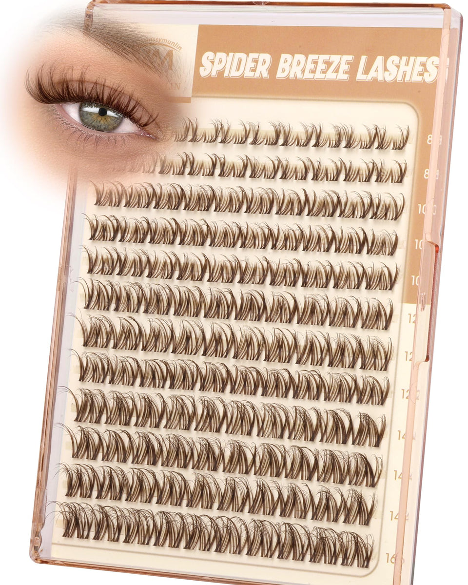 Vanssymunlin front packaging showing brown spider lash clusters and simple branding for clarity