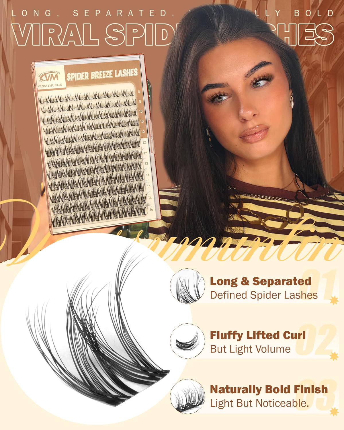 Vanssymunlin lashes worn in daytime look offering natural lift benefit