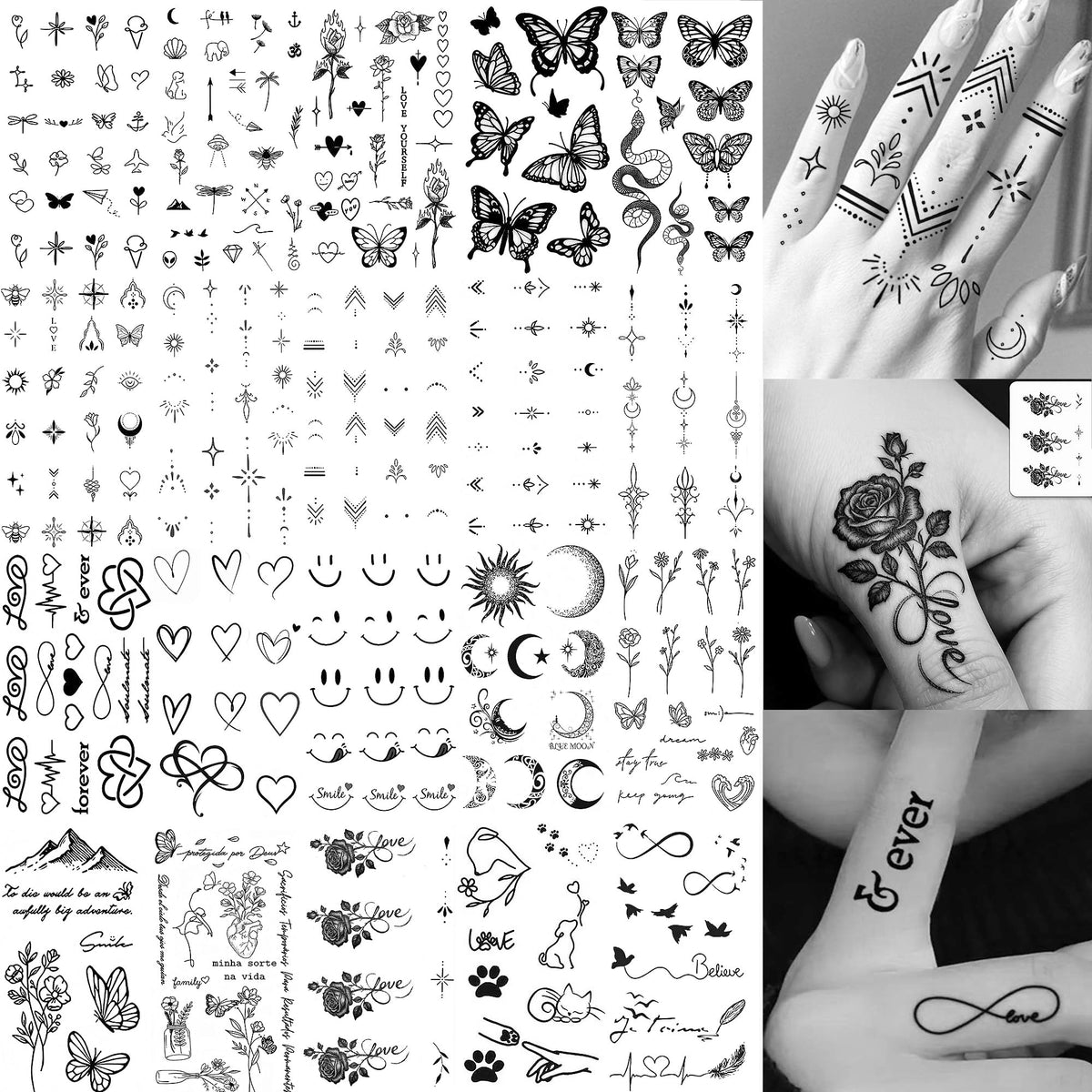VANTATY front packaging showing 20 mixed tattoo sheets and brand logo benefit: many designs