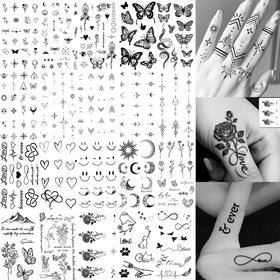 VANTATY front packaging showing 20 mixed tattoo sheets and brand logo benefit: many designs