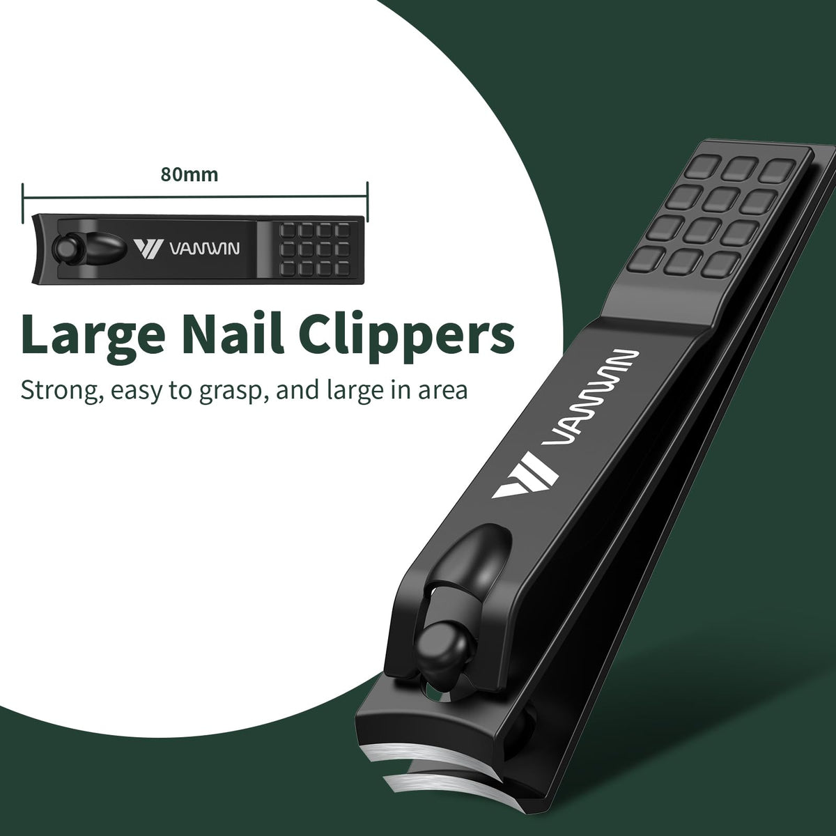 VANWIN large toenail clipper close-up showing sharp, rust-resistant blade