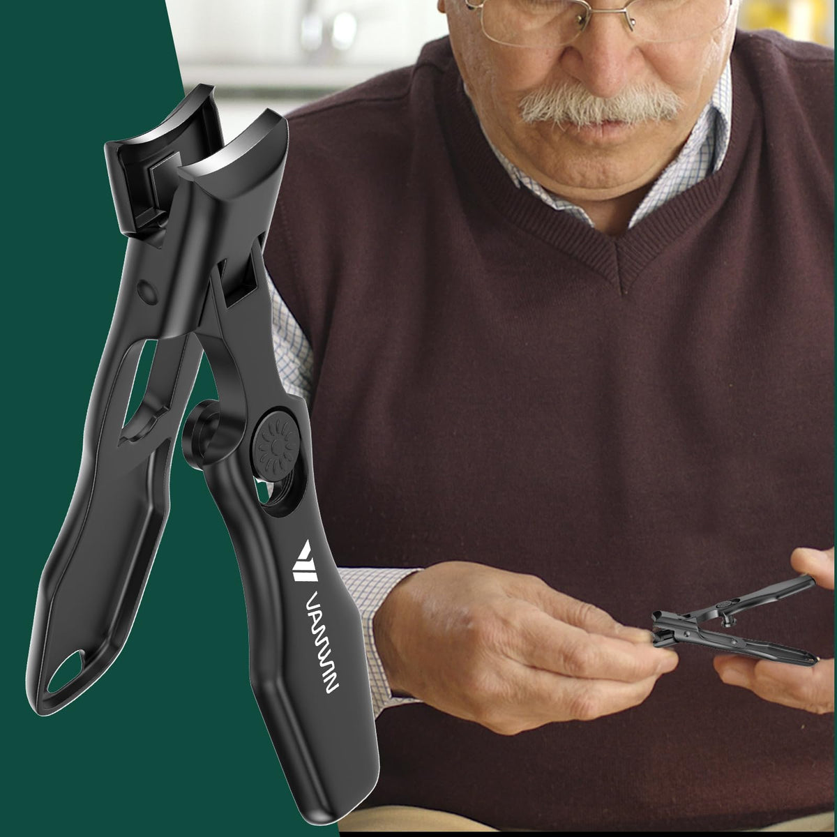 VANWIN senior using clippers for safe precise toenail maintenance