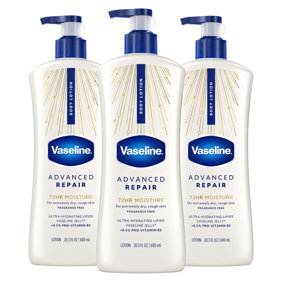 Vaseline front packaging showing unscented advanced repair benefits and size