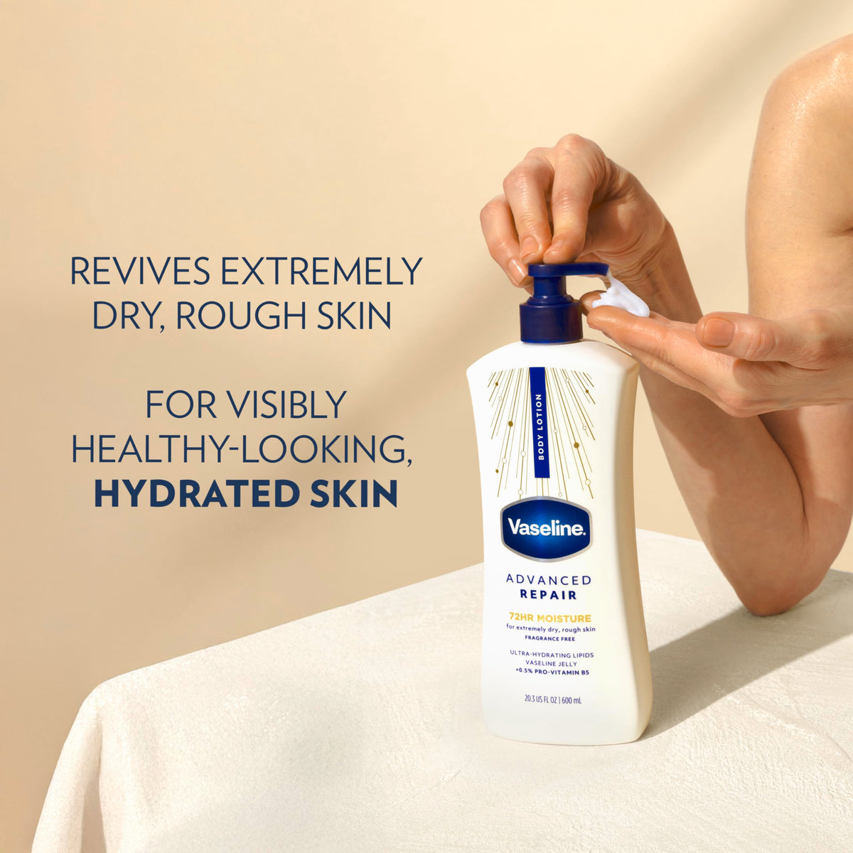 Vaseline bottle label noting 50% recycled plastic for eco-conscious buyers