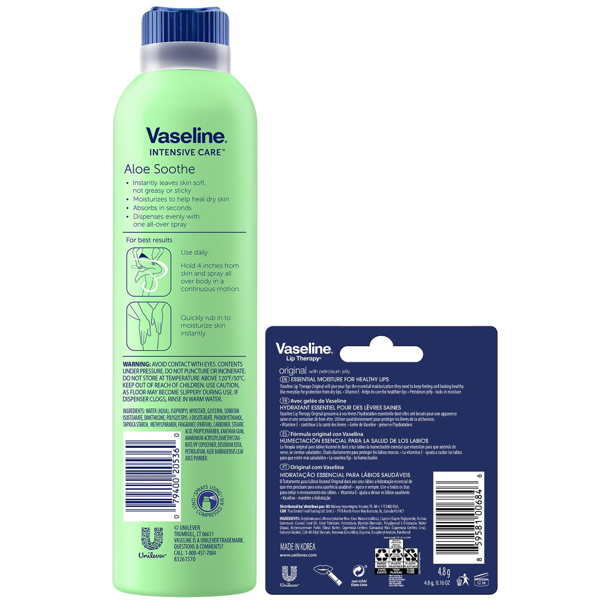 Vaseline side label close-up highlighting ingredients and product directions