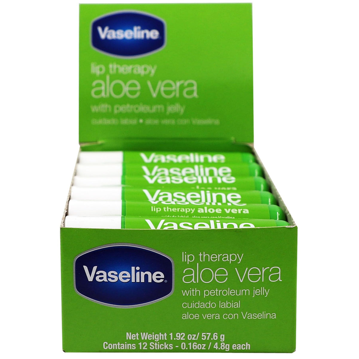 Vaseline Aloe front packaging showing 12-pack for easy stocking