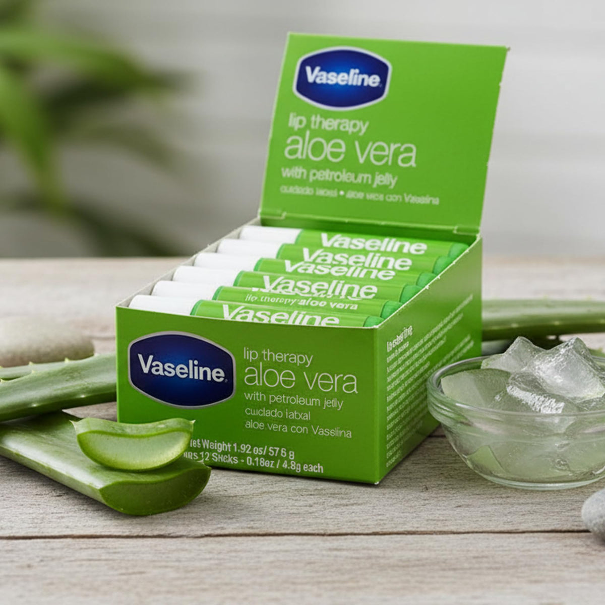 Vaseline Aloe being applied to lips demonstrating quick soothing benefit