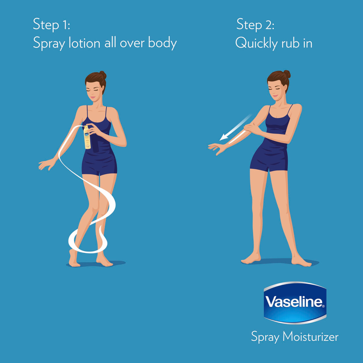 Vaseline spray being applied on arm for quick coverage and non-greasy comfort benefit