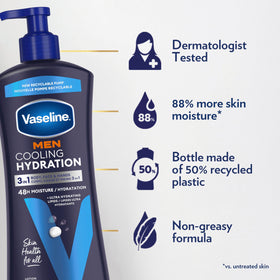 Man applying Vaseline to hands demonstrating quick relief and non-greasy benefit