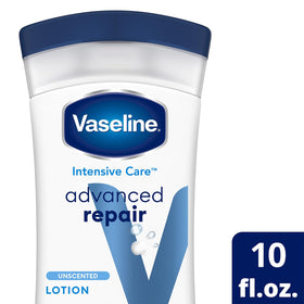 Applying Vaseline lotion to dry elbows and hands for visible softening benefit
