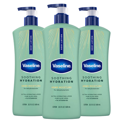 Vaseline bottle front view showing packaging and hydration benefit