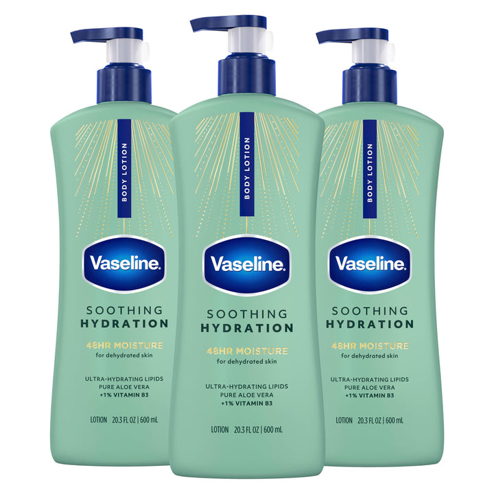 Vaseline bottle front view showing packaging and hydration benefit