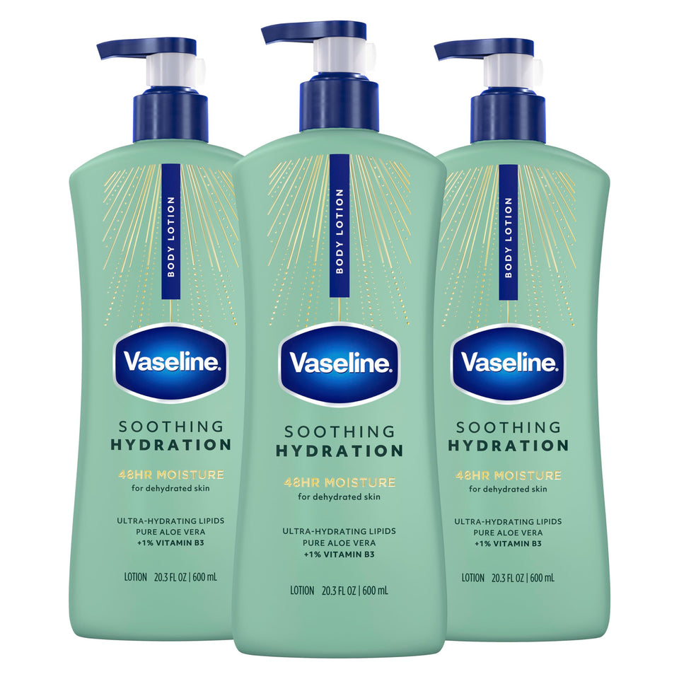 Vaseline bottle front view showing packaging and hydration benefit