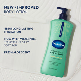 Vaseline label and ingredient panel highlighting aloe and lipids benefits