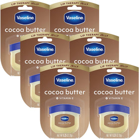Vaseline front packaging showing six cocoa butter mini jars for portable hydration