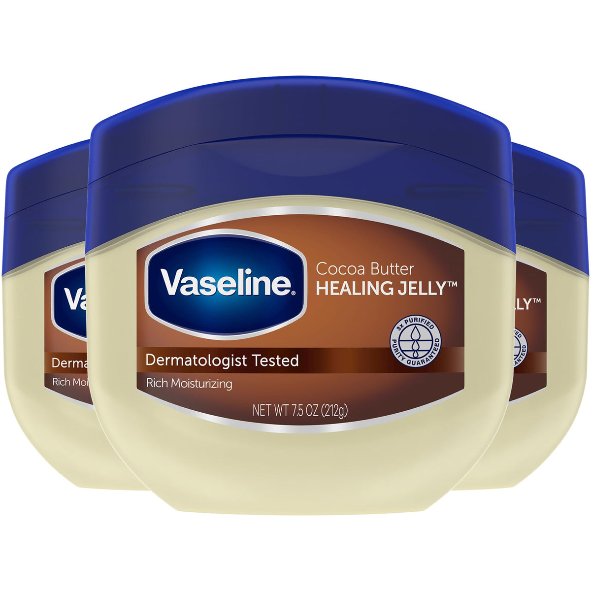 Vaseline front packaging showing 3-pack and benefits