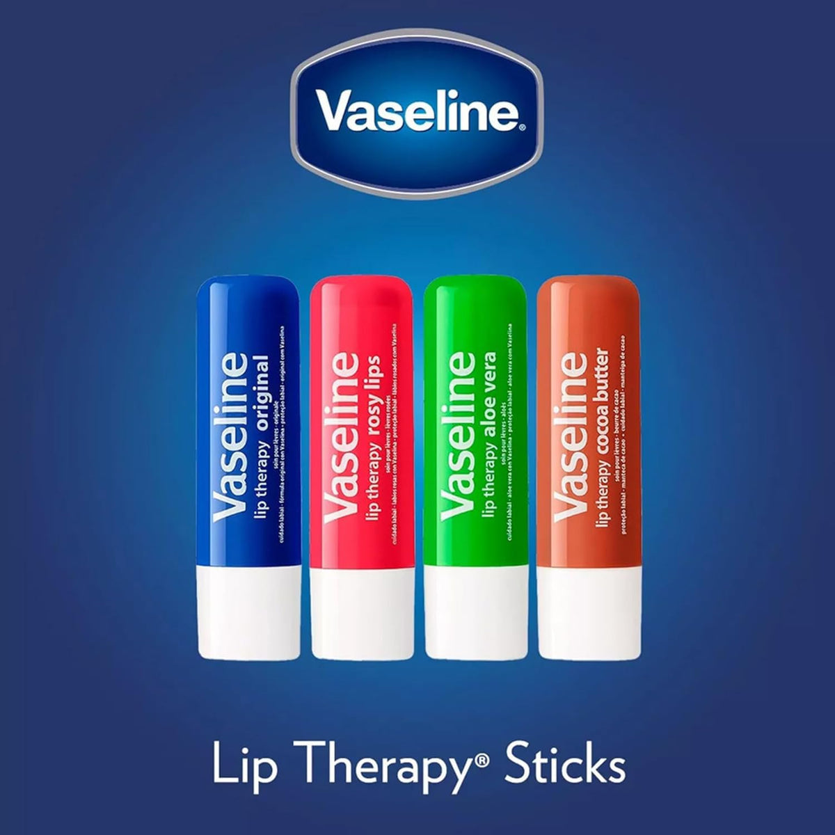 Application of Vaseline cocoa butter on lips showing smooth coverage and softness