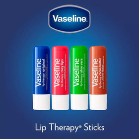Application of Vaseline cocoa butter on lips showing smooth coverage and softness