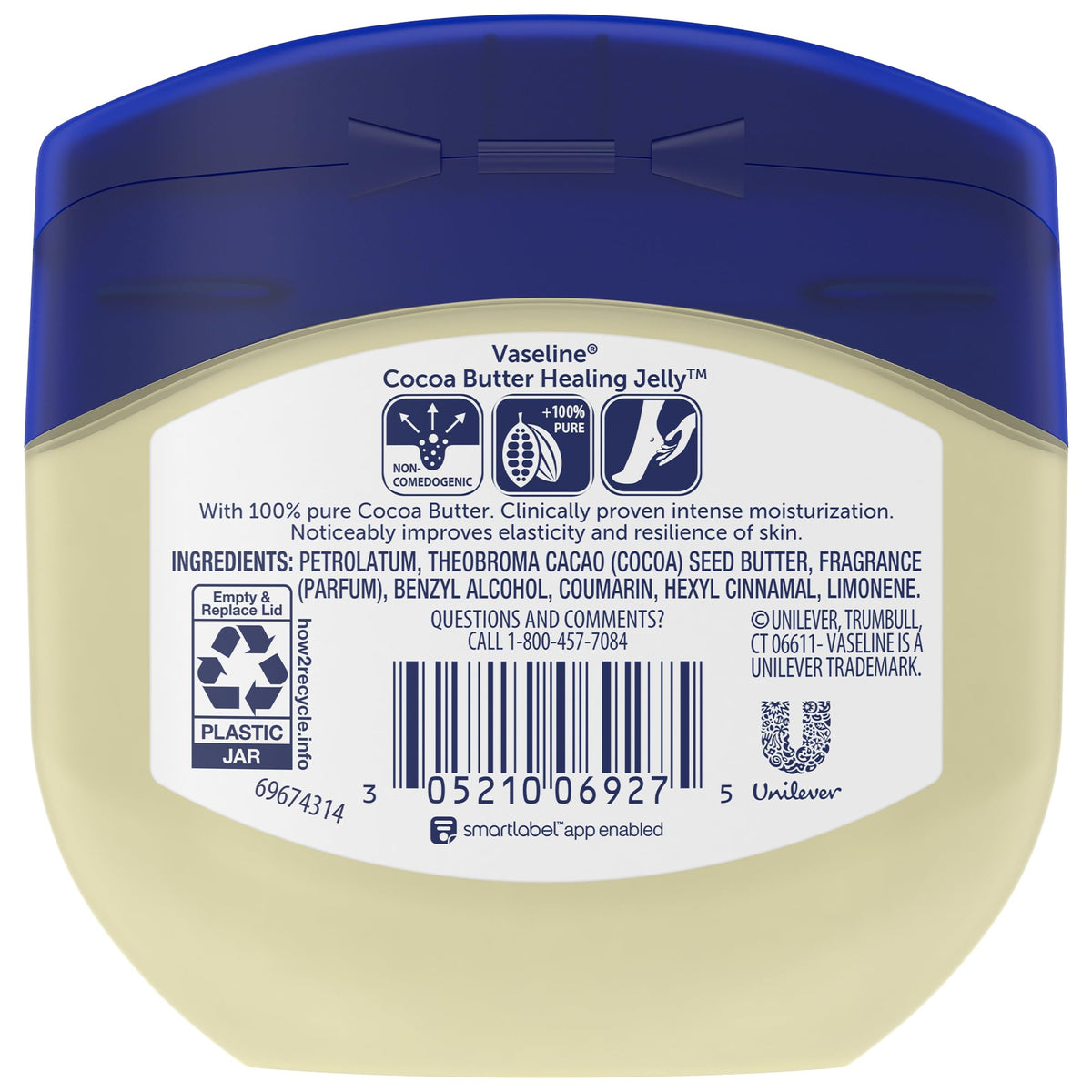 Vaseline open tub texture of cocoa butter jelly for smooth application
