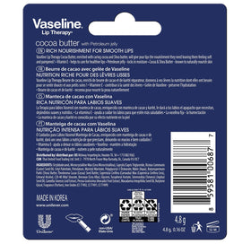 Close-up of Vaseline lip stick revealing smooth cocoa butter texture and cap