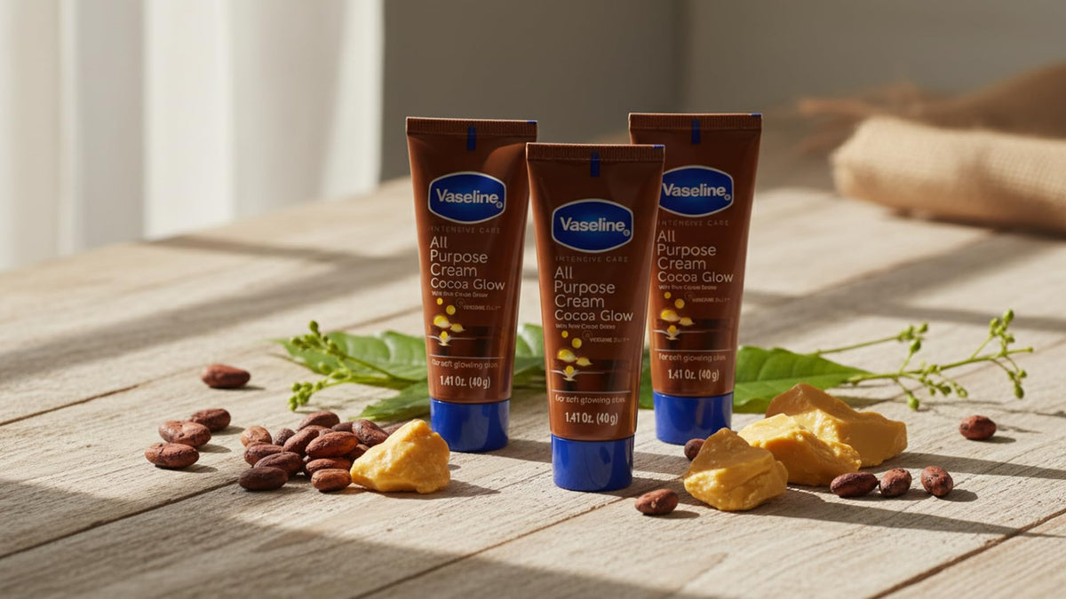 Vaseline tubes staged on bathroom shelf showing everyday accessibility benefit