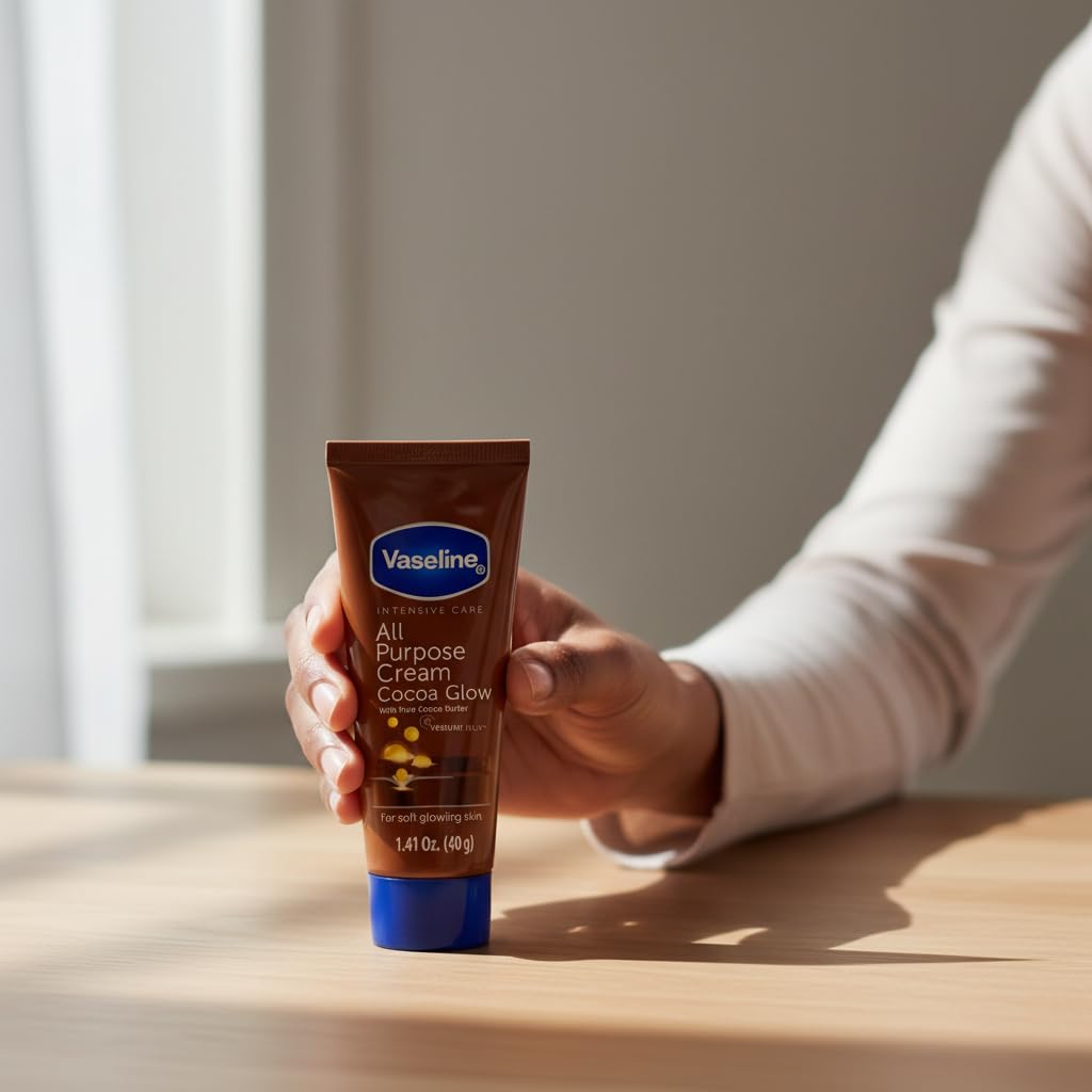 Vaseline tube inside a purse illustrating travel-friendly moisturization benefit