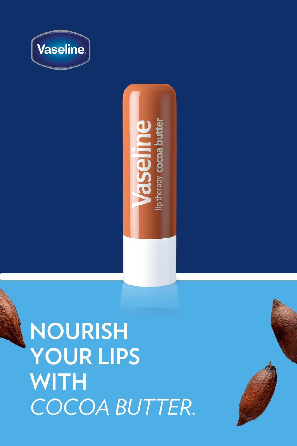 Vaseline cocoa used outdoors on lips highlighting brand protection from dryness