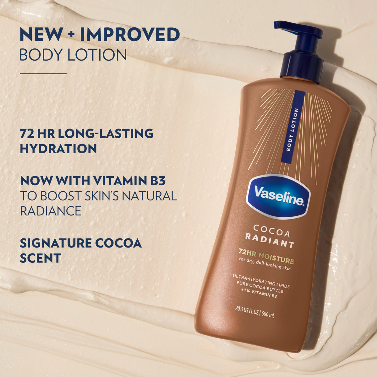 Vaseline bottle label noting 50% recycled plastic and sustainability benefit