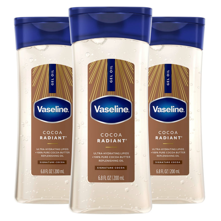 Vaseline front packaging showing bottle and cocoa radiant benefits