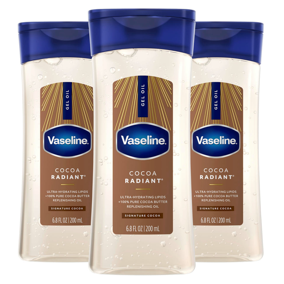 Vaseline front packaging showing bottle and cocoa radiant benefits