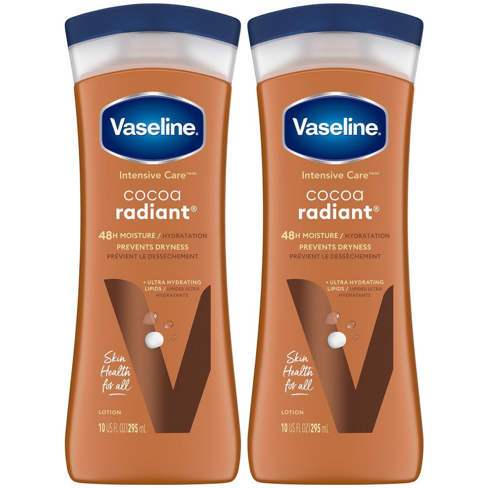 Vaseline front packaging showing two 10 oz bottles, quick hydration benefit