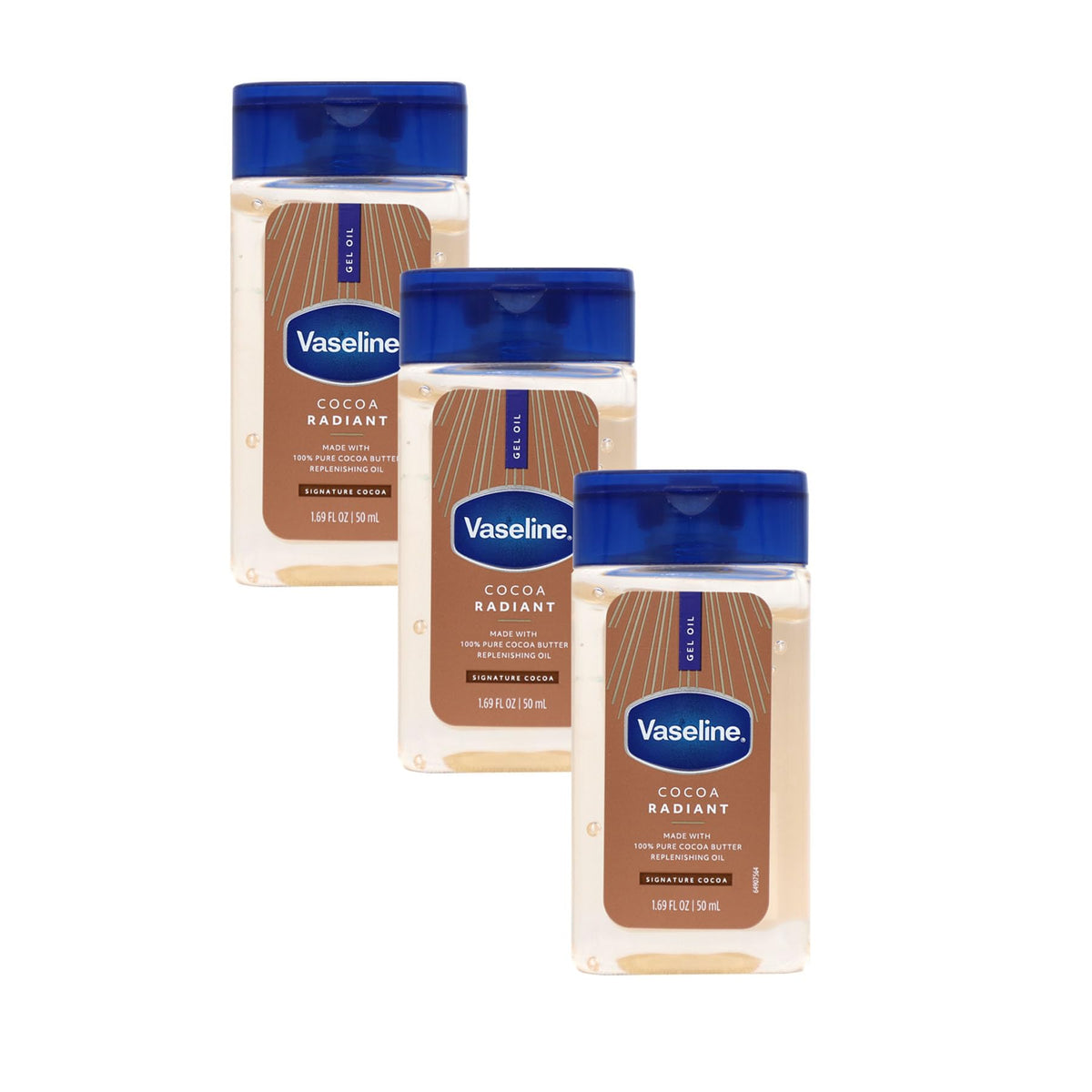 Vaseline travel pack front packaging showing three tubes and warm cocoa scent benefit