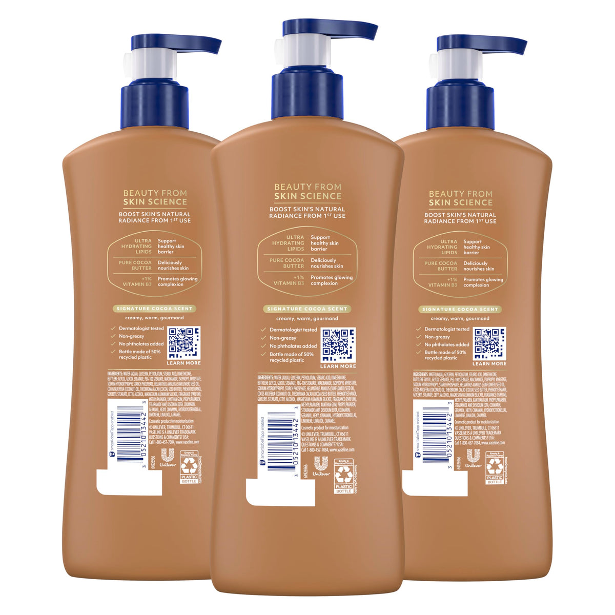 Vaseline pump close-up highlighting recyclable pump and easy dispensing
