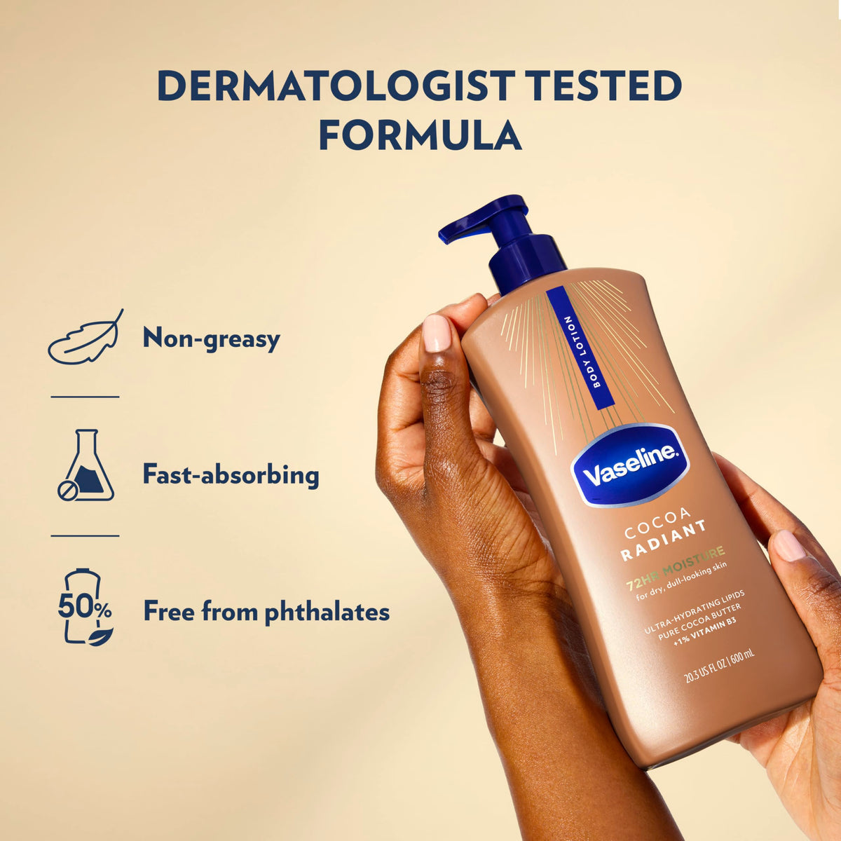 Applying Vaseline lotion to legs to hydrate dry rough skin effectively